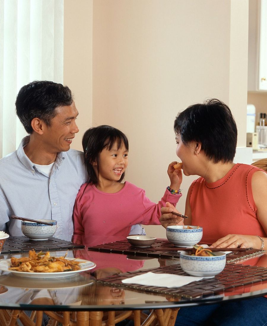 A family sharing a meal together